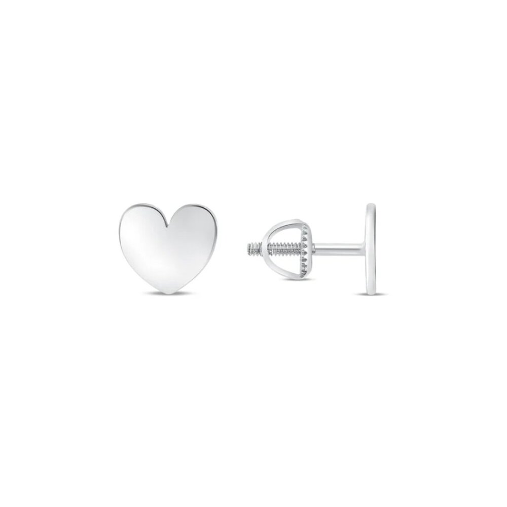 STERLING SILVER 925 RHODIUM PLATED HEART SCREW STUD EARRINGS